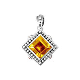 Handmade Sterling Silver Square Pendant with Citrine Quartz and Garnet Quartz from Bali